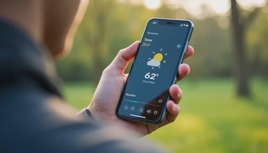Checking weather forecast before heading out.