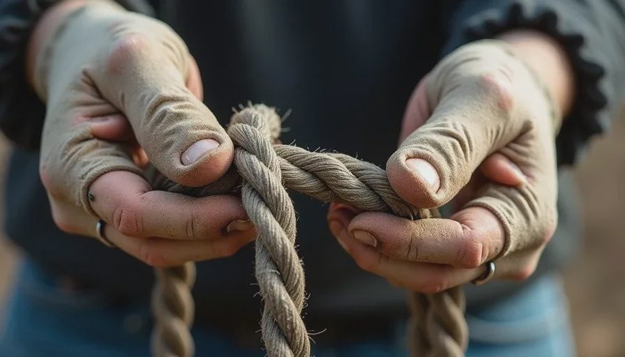 Kinetic recovery rope in hands.