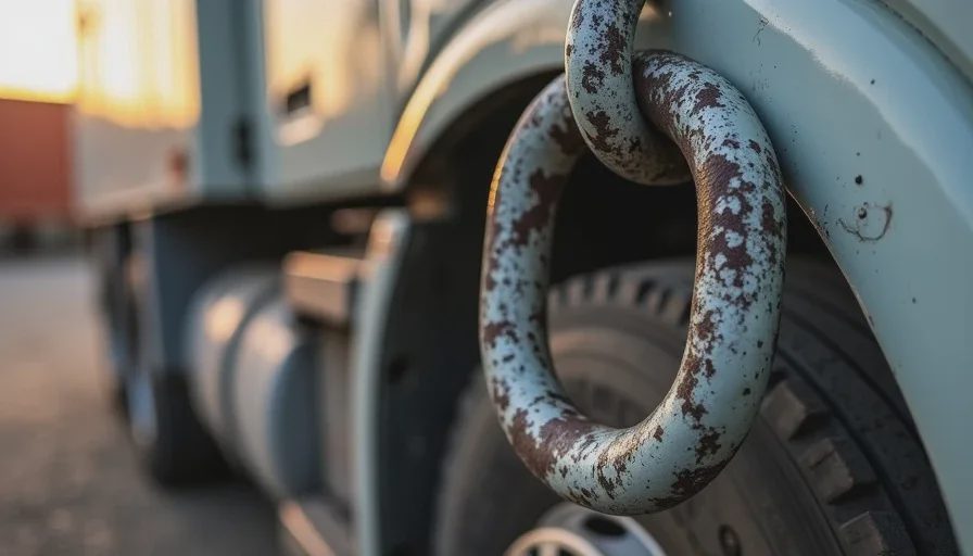 Hard shackle danger – dented panel from impact.