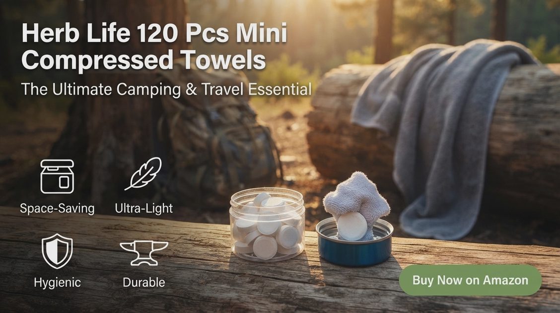 Compressed towels vs bulky damp bath towel at campsite.